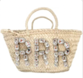 GLASS CRYSTAL MONOGRAM STRAW MARKET BAG - 3 LETTER