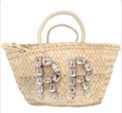 GLASS CRYSTAL MONOGRAM STRAW MARKET BAG - 2 LETTER
