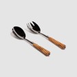 Romilly Stainless Steel Salad Set with Carved Olivewood