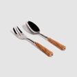 Romilly Stainless Steel Serving Fork & Spoon with Carved Olivewood